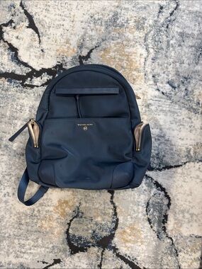 Michael Kors Navy Blue Backpack with Gold Hardware
